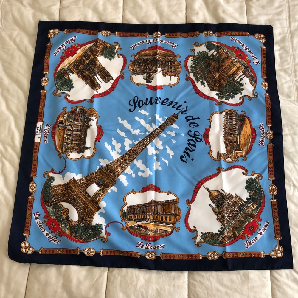 Lahmy Souvenir de Paris Scarf Blue Black Red 29” x 30”